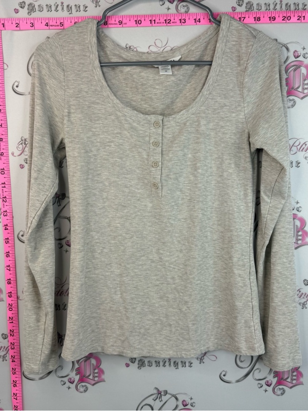 Athleta shirt white Neutral Heathered Beige Scoop-Neck Henley Long Sleeve Top